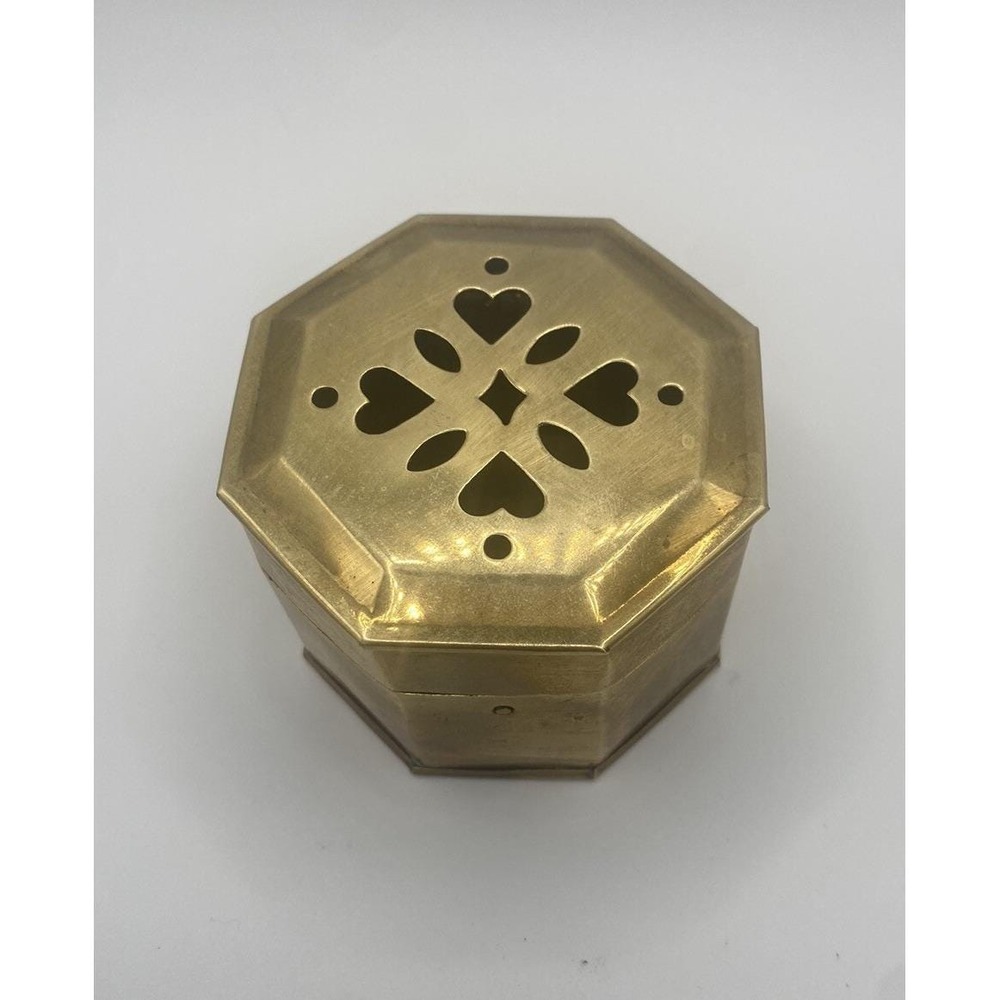 Vintage Brass Heart Cutout Octagon Trinket Box | Keepsake Jewelry Dish